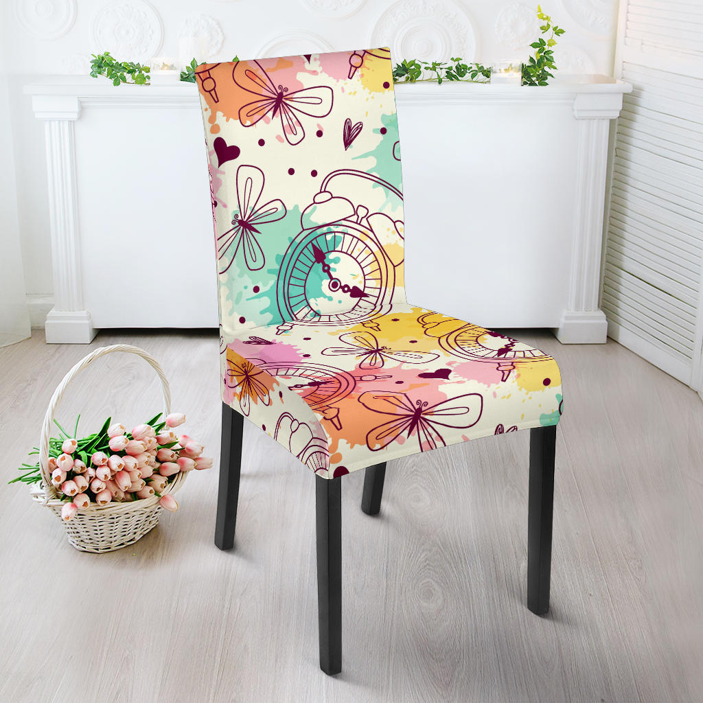Clock Butterfly Pattern Dining Chair Slipcover