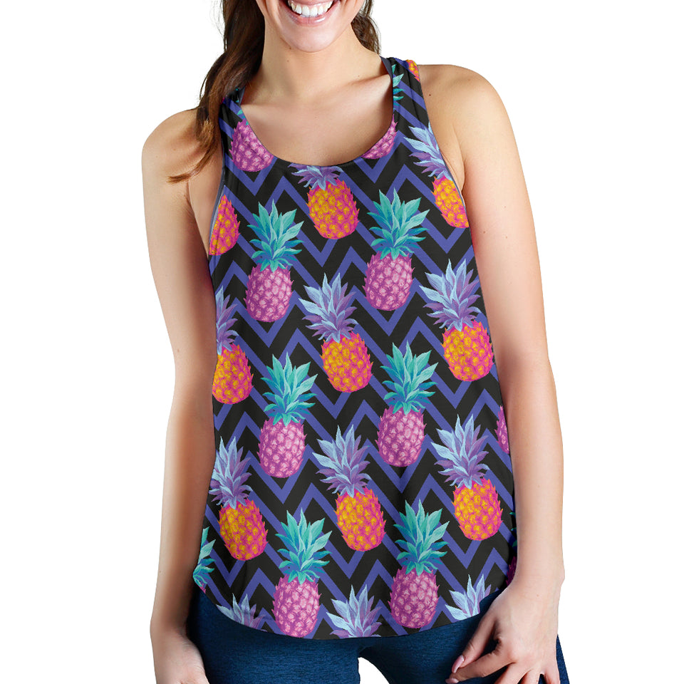 Pineapples pattern zigzag background Women Racerback Tank Top