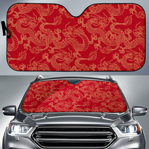 Gold Dragons Red Background Car Sun Shade