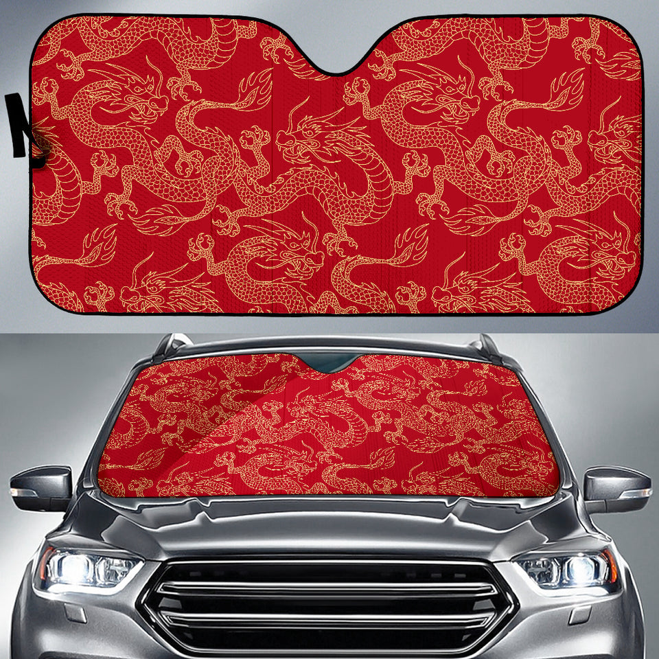 Gold Dragons Red Background Car Sun Shade