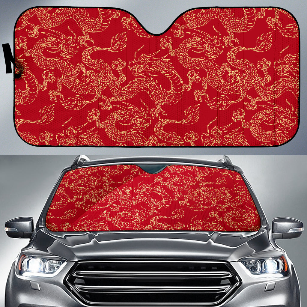 Gold Dragons Red Background Car Sun Shade