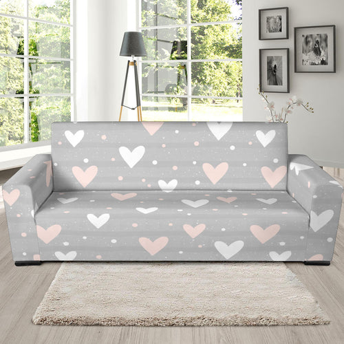 Heart Pattern Gray Background Sofa Slipcover