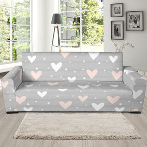 Heart Pattern Gray Background Sofa Slipcover