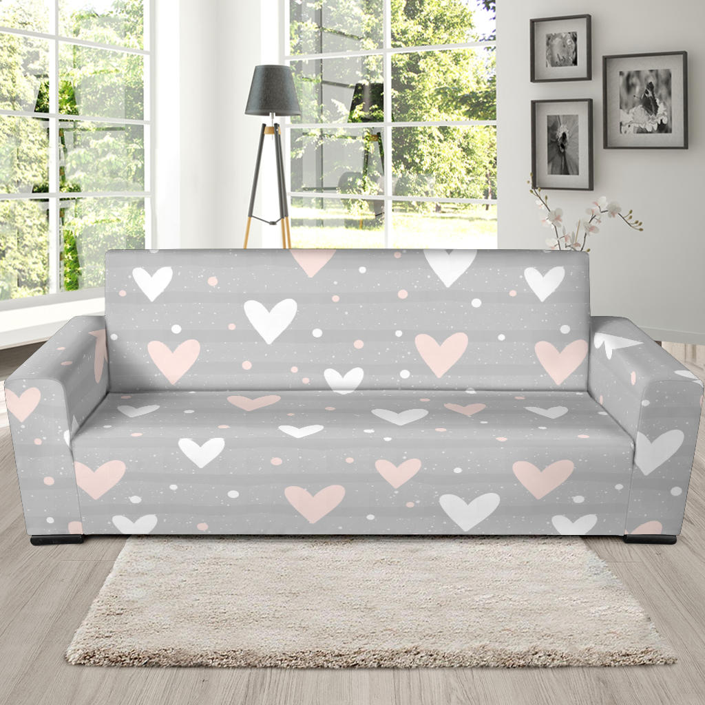 Heart Pattern Gray Background Sofa Slipcover