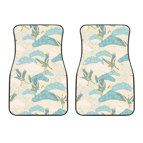 Bonsai Bamboo Stork Japanese Pattern Cream Theme  Front Car Mats