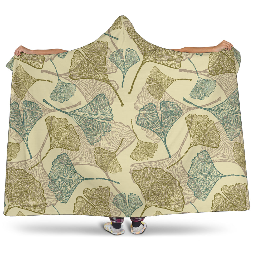 Ginkgo Leaves Design Pattern Hooded Blanket