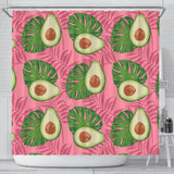 Avocado Slices Leaves Pink Back Ground Shower Curtain Fulfilled In US