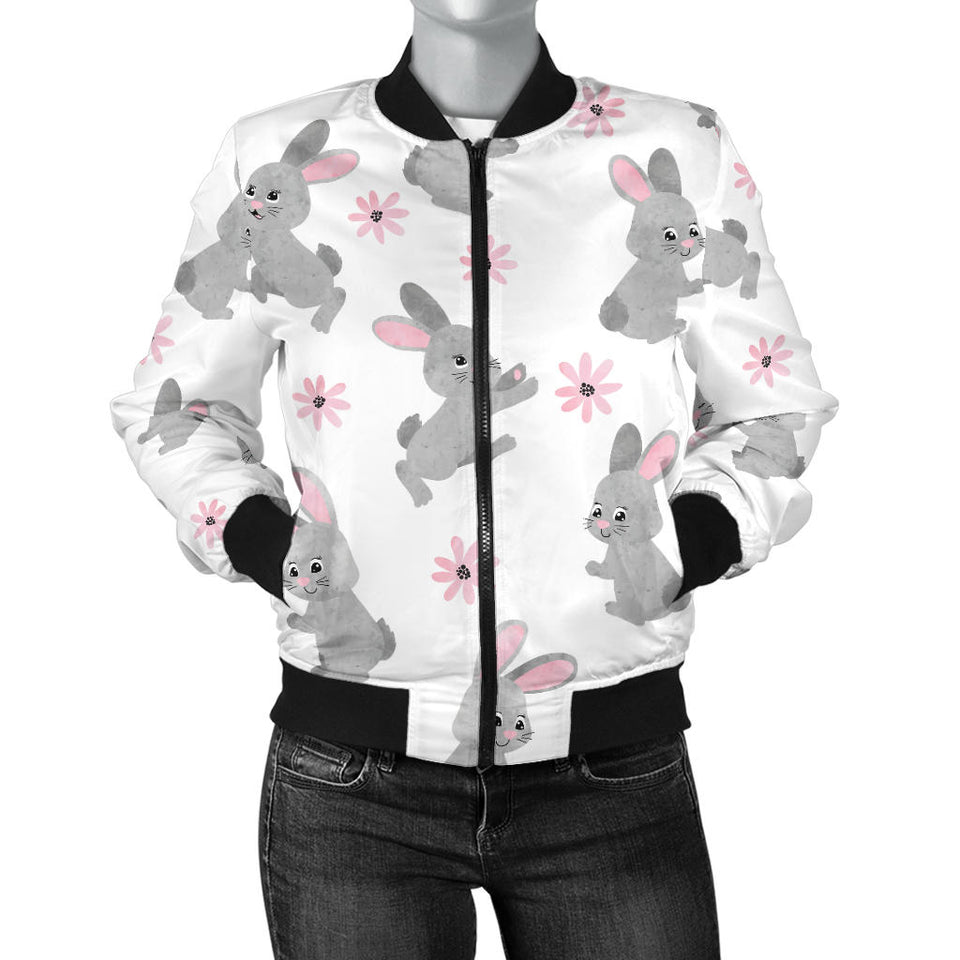 Watercolor Cute Rabbit Pattern Women'S Bomber Jacket