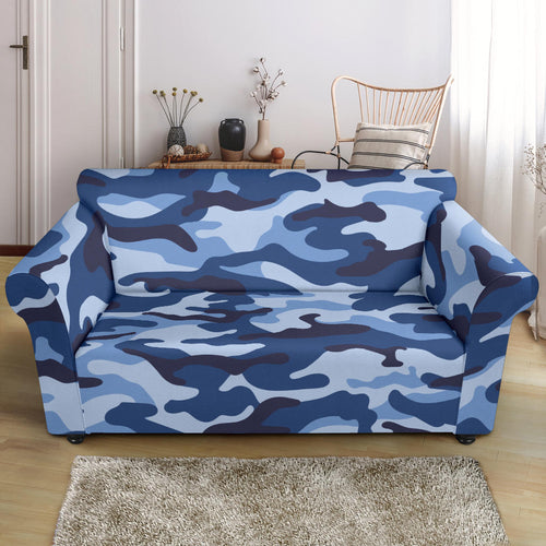 Blue Camo Camouflage Pattern Loveseat Couch Slipcover