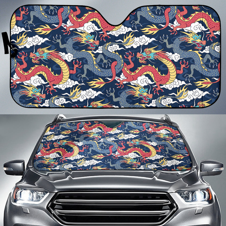Blue Red Dragon Cloud Pattern Car Sun Shade