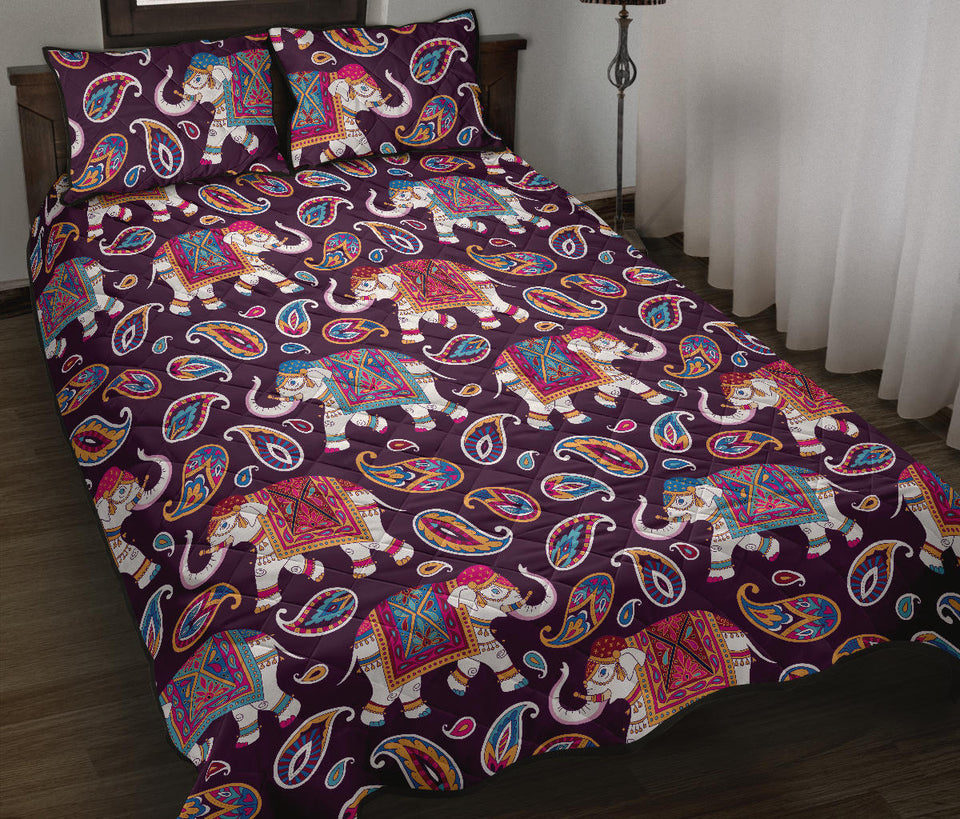 Elephant indian style ornament pattern Quilt Bed Set