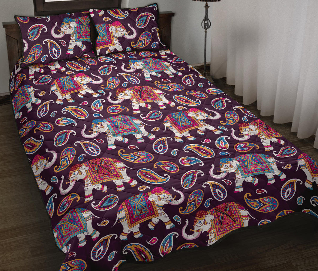 Elephant indian style ornament pattern Quilt Bed Set