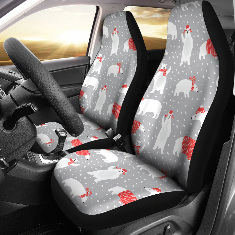 Cute Polar Bear Christmas Snow Pattern  Universal Fit Car Seat Covers