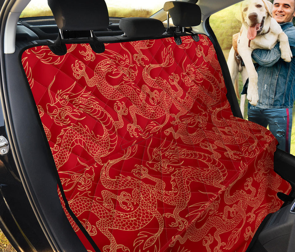 Gold Dragons Red Background Dog Car Seat Covers