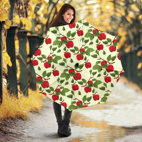 Red Apples Leaves Pattern Umbrella