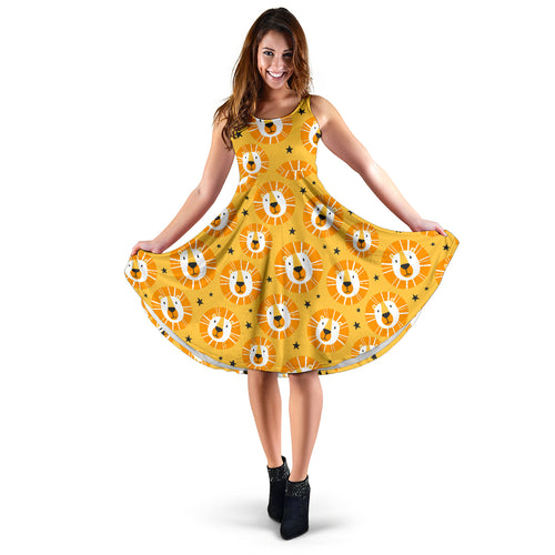 Lion Pattern Print Design 03 Sleeveless Midi Dress