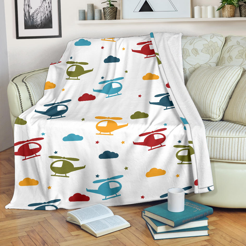 Colorful Helicopter Pattern Premium Blanket