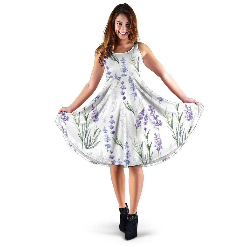 Hand Painting Watercolor Lavender Sleeveless Midi Dress