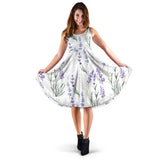 Hand Painting Watercolor Lavender Sleeveless Midi Dress