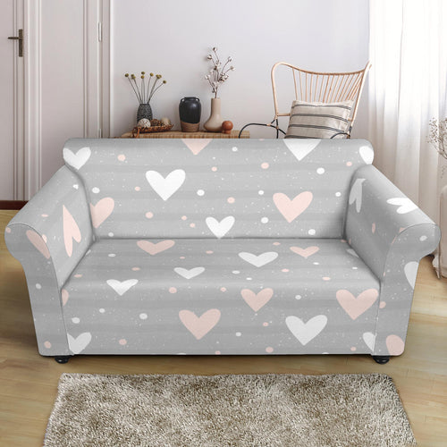 Heart Pattern Gray Background Loveseat Couch Slipcover