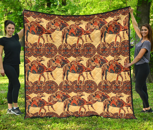 Camel Polynesian Tribal Design Pattern Premium Quilt