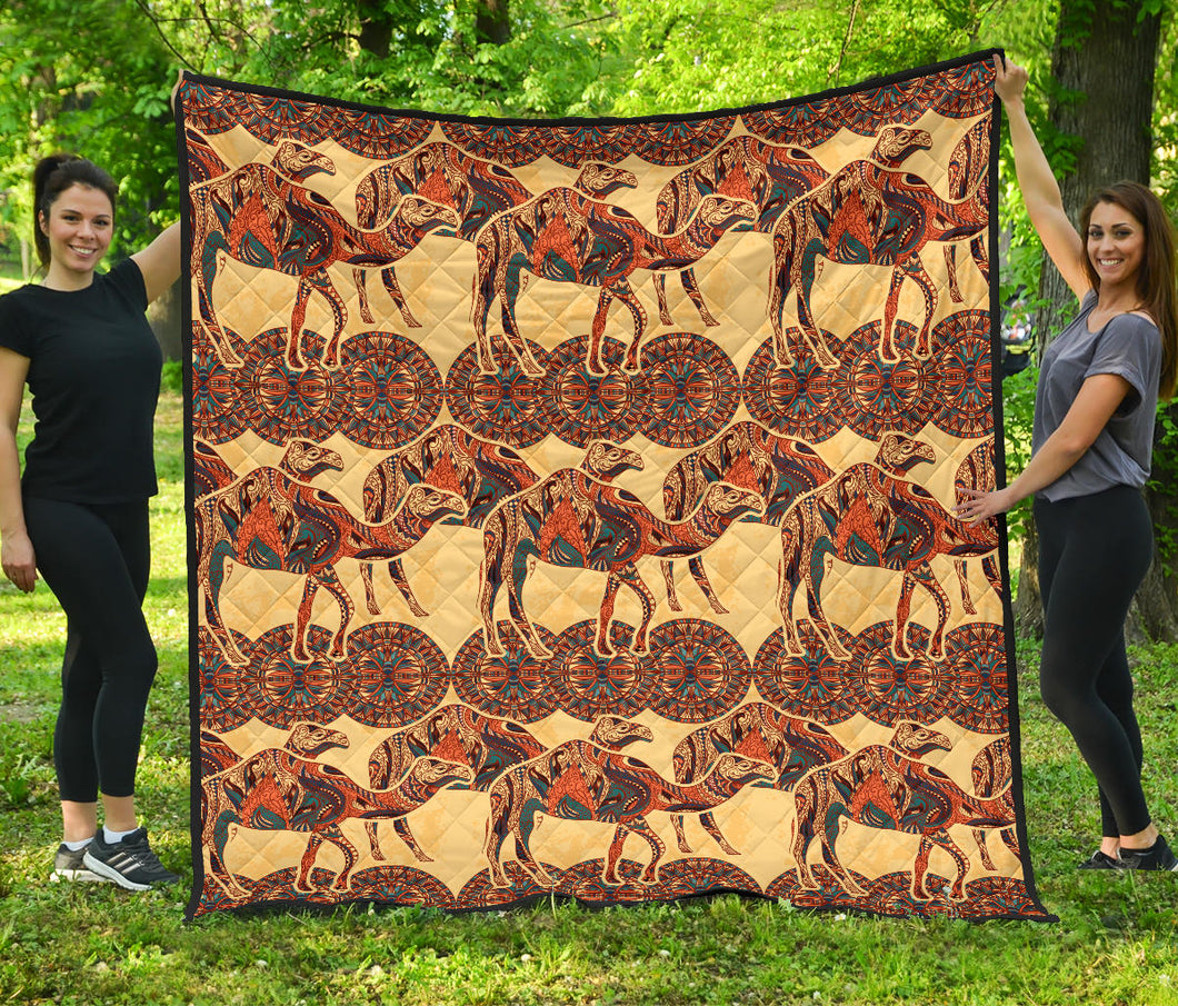 Camel Polynesian Tribal Design Pattern Premium Quilt