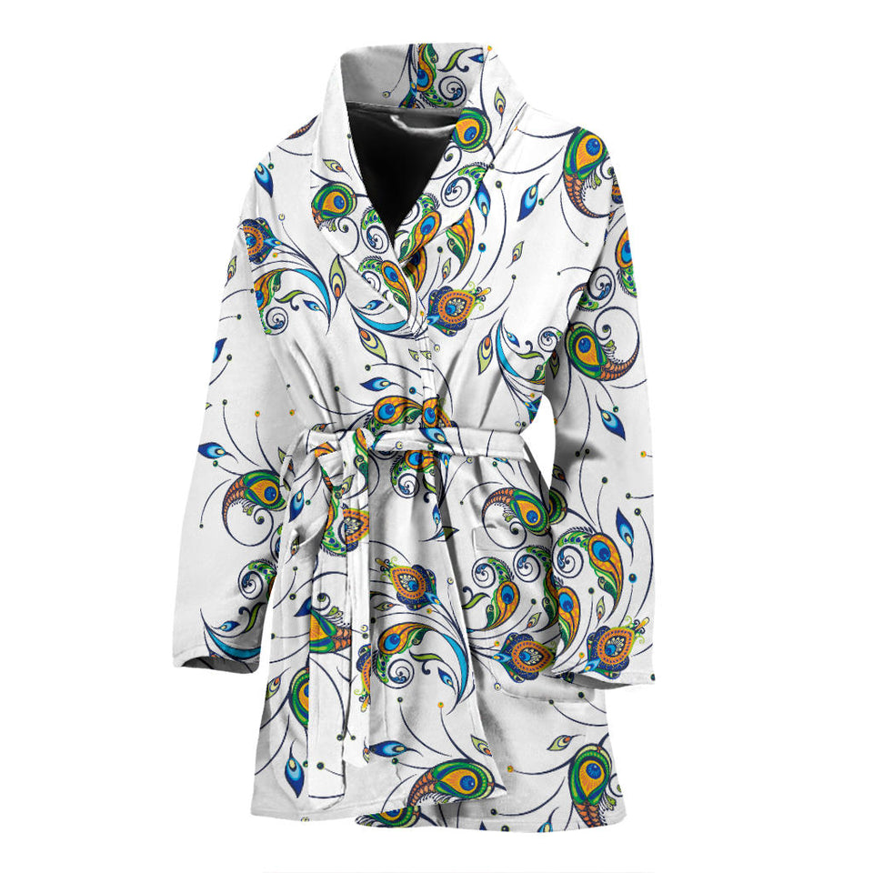 Peacock Feather Pattern Women'S Bathrobe