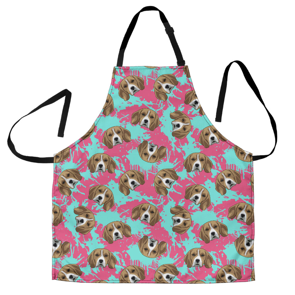 Beagle Muzzles Turquoise Paint Splashes Pink Pattern Adjustable Apron