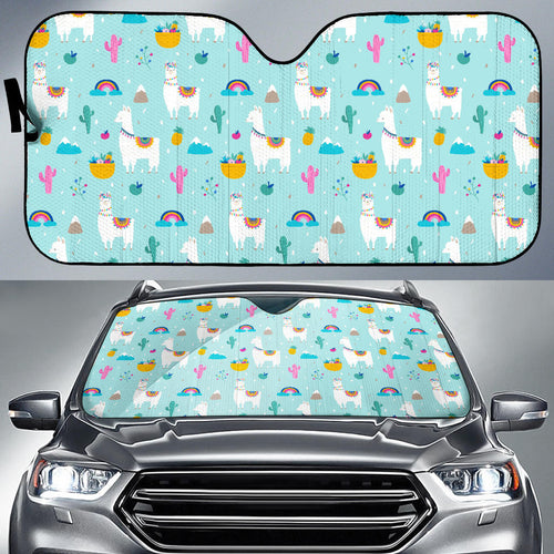 Llama Alpaca Cactus Leaves Pattern Car Sun Shade