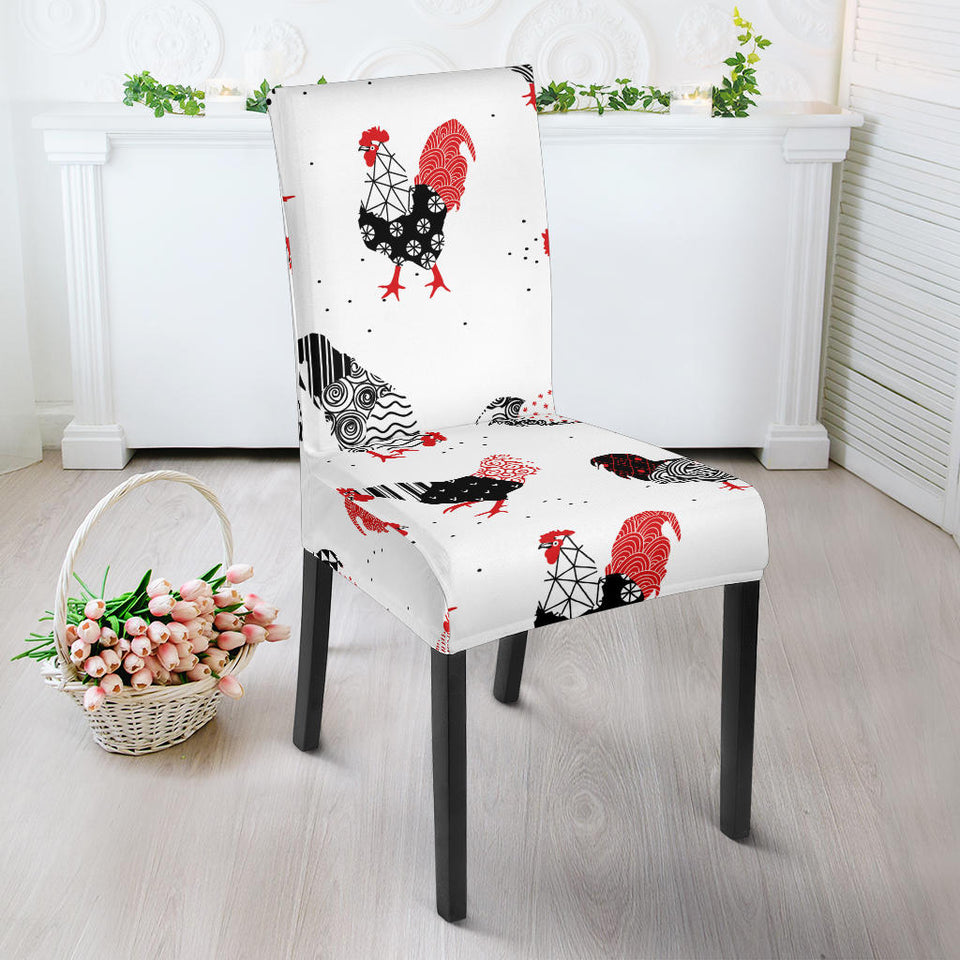 Cool Rooster Chicken Cock Floral Ornament Background Dining Chair Slipcover