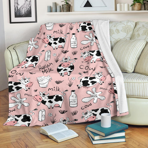 Cows Milk Product Pink Background Premium Blanket