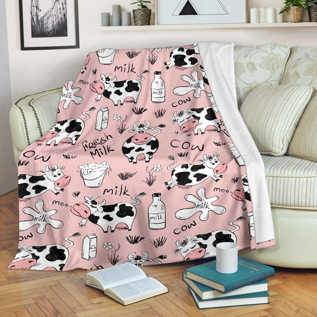 Cows Milk Product Pink Background Premium Blanket