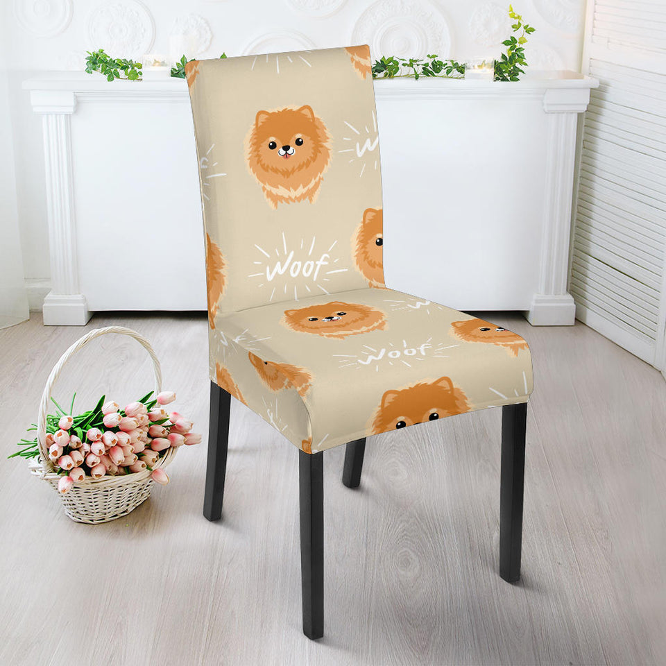 Cute Brown Pomeranian Puppy Dining Chair Slipcover