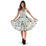 Apples Leaves Pattern Sleeveless Midi Dress