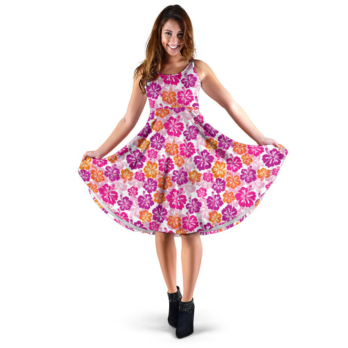 Hibiscus Pattern Print Design 01 Sleeveless Midi Dress