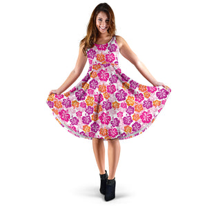 Hibiscus Pattern Print Design 01 Sleeveless Midi Dress