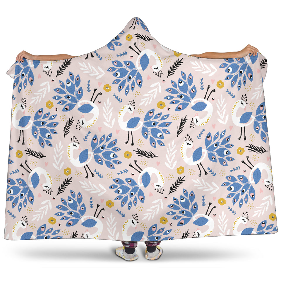 Cute Peacock Pattern Hooded Blanket