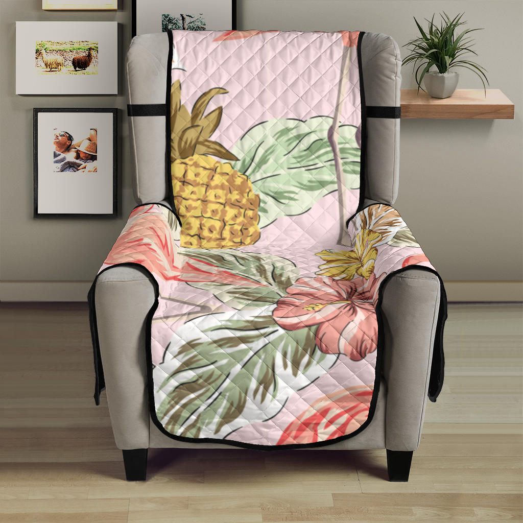 Pink flamingo birds pineapples hibiscus flower pattern Chair Cover Protector