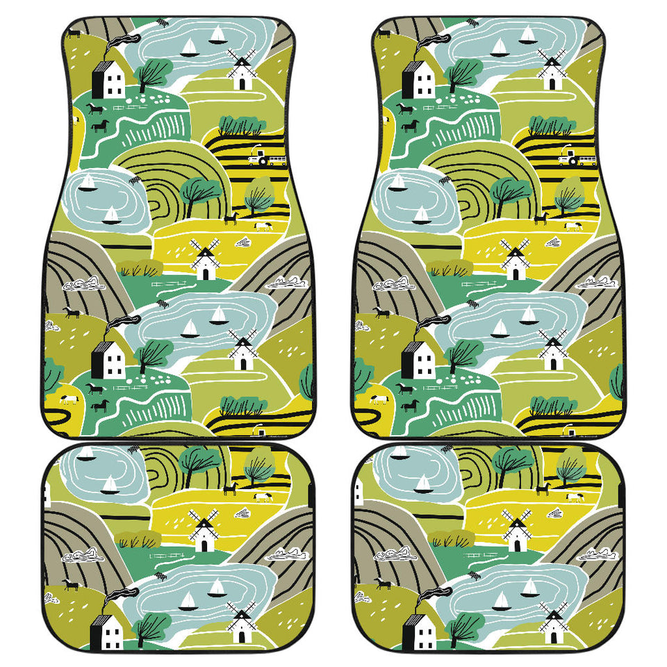 Hand Drawn Windmill Pattern Front And Back Car Mats