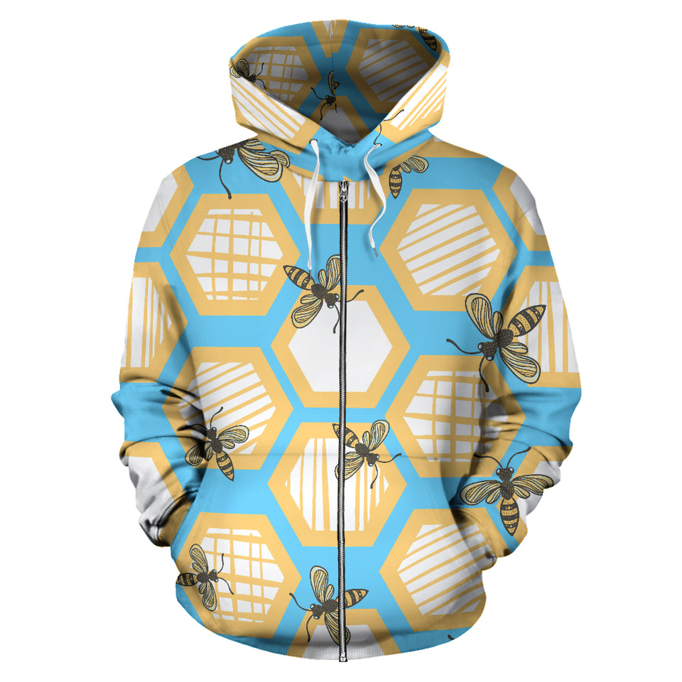 Bee Honeycomb Pattern Zip Up Hoodie