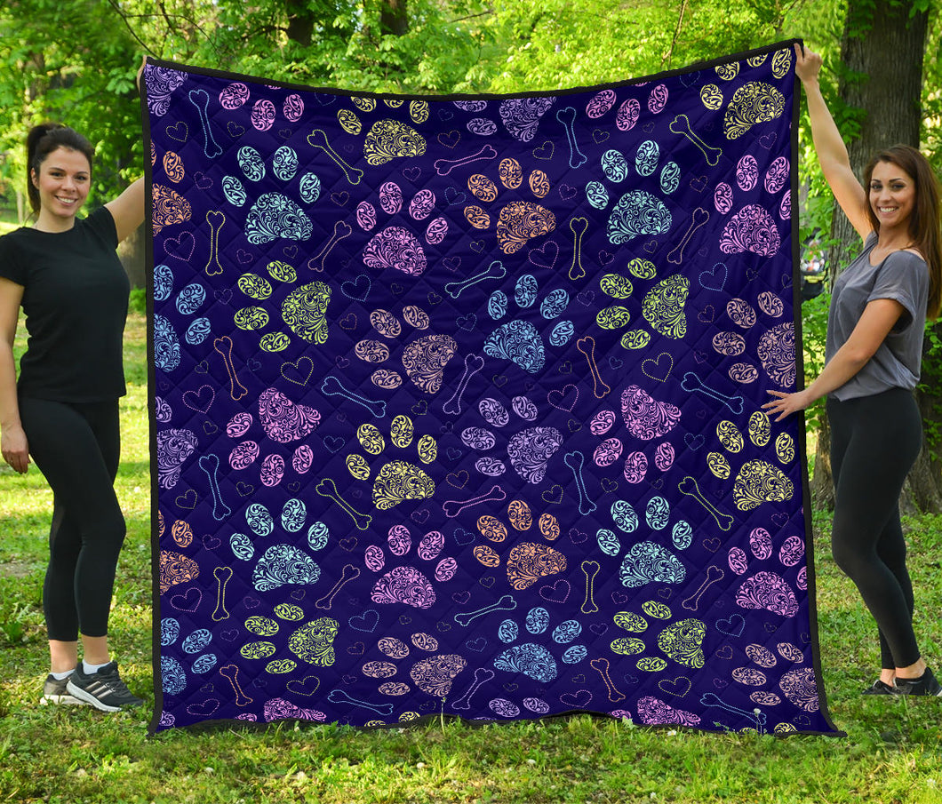 Dog Paws Pattern Print Design 02 Premium Quilt