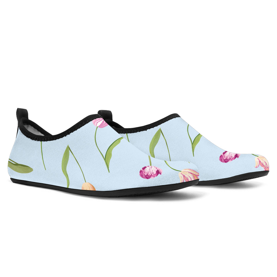 Watercolor Tulips Pattern Aqua Shoes