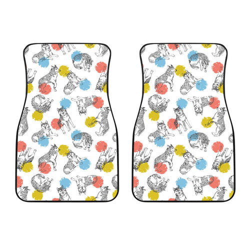 Siberian Husky And Colorful Circle Pattern Front Car Mats