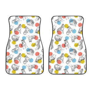 Siberian Husky And Colorful Circle Pattern Front Car Mats