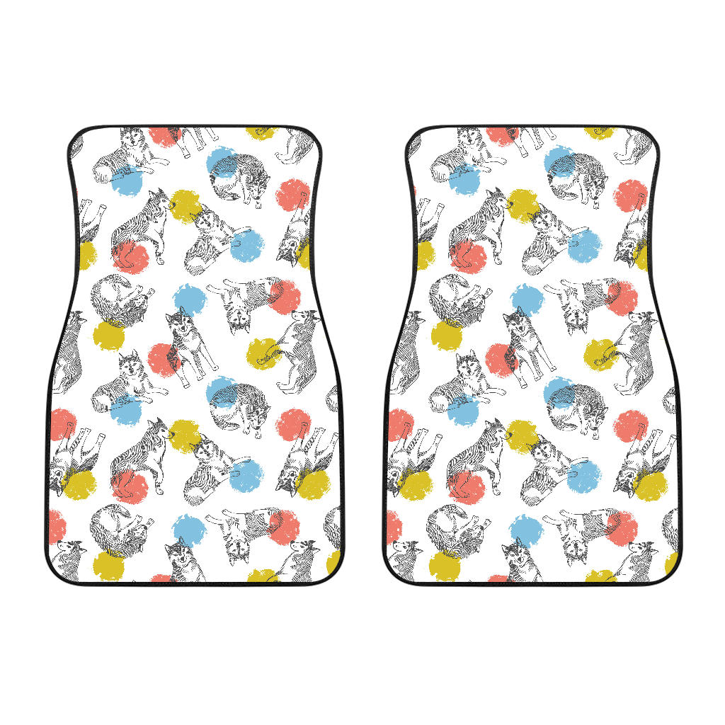 Siberian Husky And Colorful Circle Pattern Front Car Mats