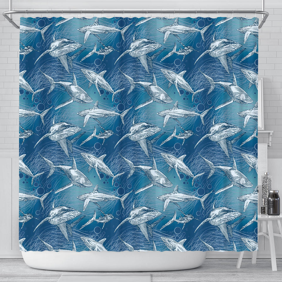 Shark Hand Drawn Shower Curtain Fulfilled In US