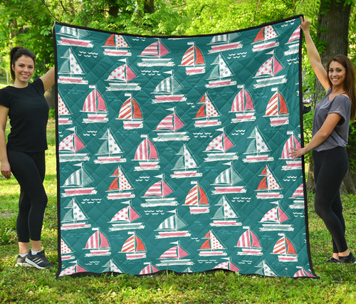Cute Sailboat Pattern Premium Quilt