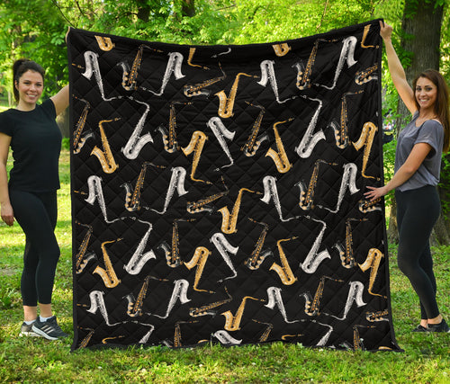 Saxophone Design Pattern Premium Quilt