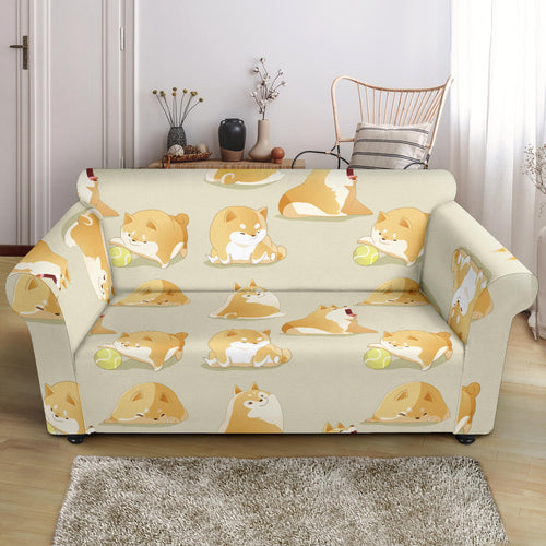 Cute Fat Shiba Inu Dog Pattern Loveseat Couch Slipcover