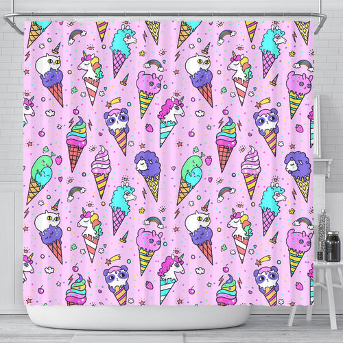 Cute Ice Cream Cone Animal Pattern Shower Curtain Fulfilled In US